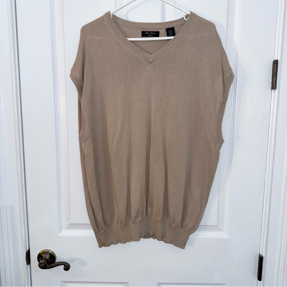 Alan Flusser Golf Tan Sleeveless V-Neck 100% Cotton Knit Sweater Vest XL